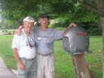 Mac and Von pose beside the mailbox.
It's an Ohio State Football helmet, of course ! Von played on the OSU chamionship team of '61.
