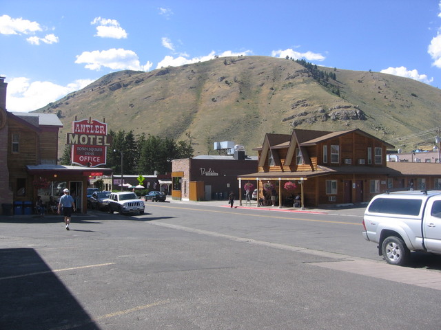  Mac heading toward our motel after a 
    walk into town